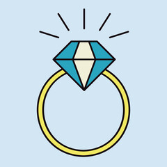 Vector wedding ring with a diamond icon