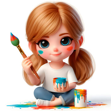 Little Blond Girl and Her Paint Pot