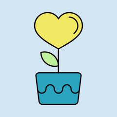 Heart flower in pot vector icon