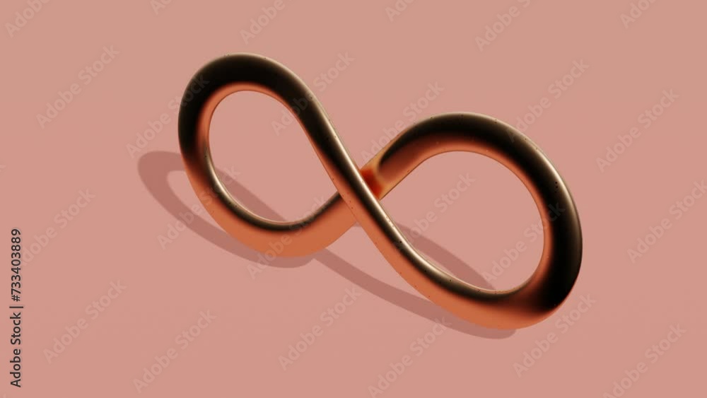 Poster pink studio background with metallic infinity symbol. minimal modern seamless motion design. abstrac