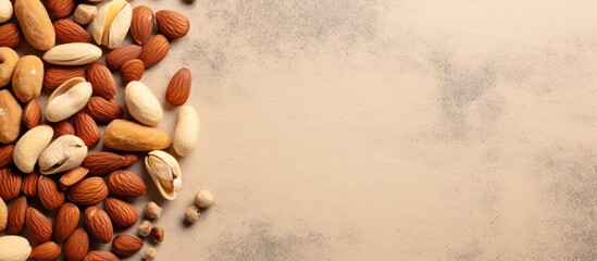 peanuts and almonds scattered - obrazy, fototapety, plakaty