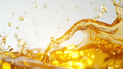 Cooking oil captured in a dynamic stop-motion sequence against a plain white backdrop, creating an engaging visual effect.