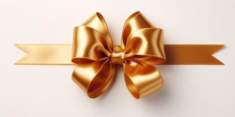 Golden silk bow with ribbon on white background. Generative AI