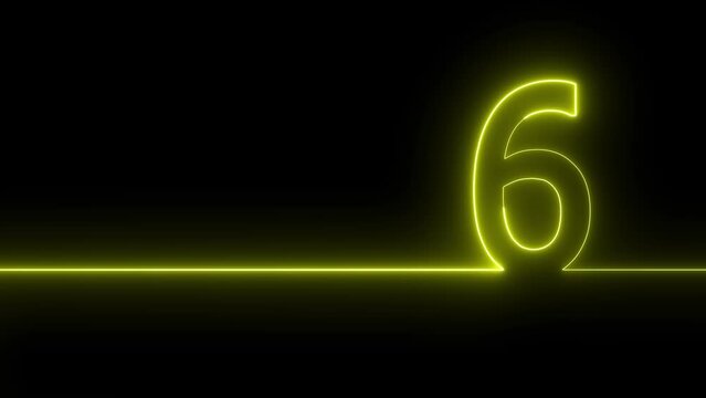 Neon digit 0 with alpha channel, number SIX . Animation Neon light blue color Number 6. Neon Glowing Symbol on Black Background.