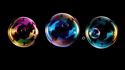  a group of three colorful speakers sitting next to each other on top of a black background with a reflection of the speaker on the side of the speaker's side.