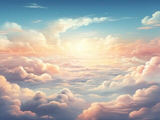 AI generated illustration of a vibrant sky with white fluffy clouds and bright sunshine
