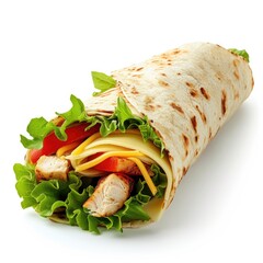 Mexican chicken wrap isolated on a white background