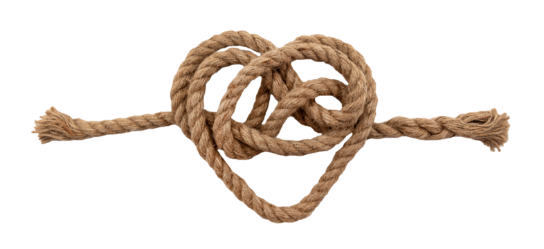 Rope made of jute in loops and knots on a white background. Linen twisted rope isolate