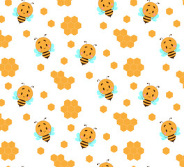 pattern of honeycomb and bee icon on white background. flat style. honey comb sign. honey comb sign.