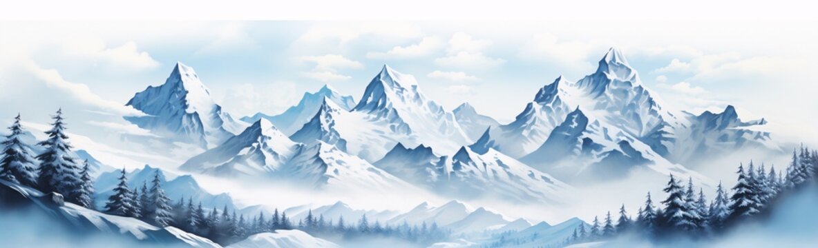 a snowy mountain range with trees
