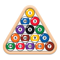 Billiard balls set with a rack vector illustration 