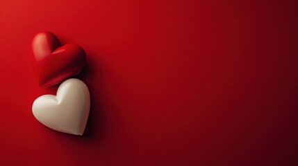  a heart shaped object sitting on top of a red wall next to a smaller heart shaped object on the side of a red wall next to a smaller heart shaped object.