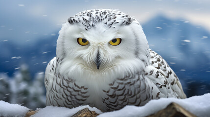 Portrait of a snowy owl in her natural habitat