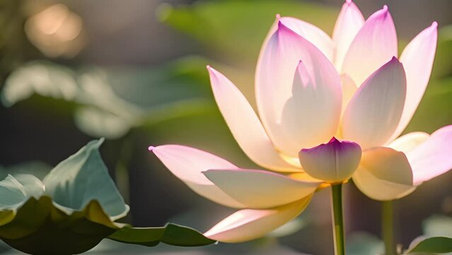 Time lapse of pink lotus water lily flower opening in pond, waterlily blooming