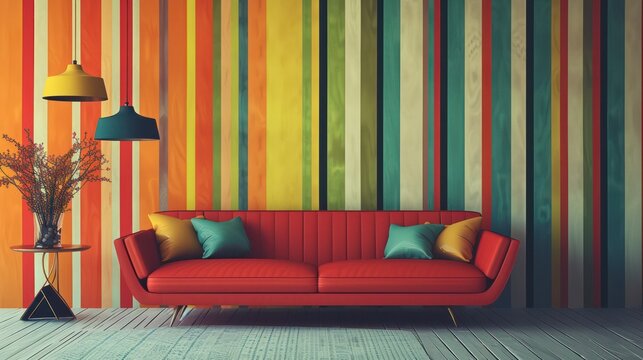 modern interior living room with Abstract mid-century contemporary wall background with vintage warm colors.