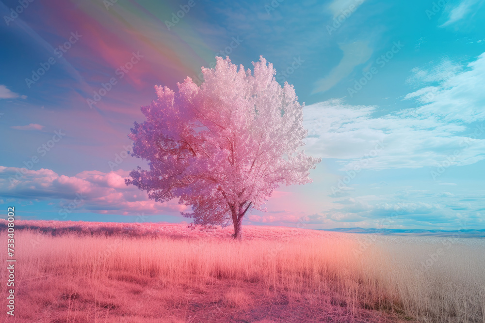 Poster photo of a visible and invisible spectrum with a rainbow and a infrared