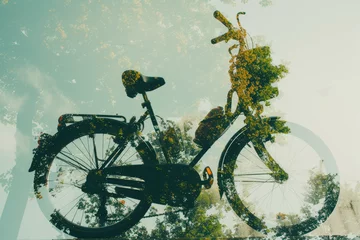 Poster double exposure image of a bicycle and a park. © Formoney