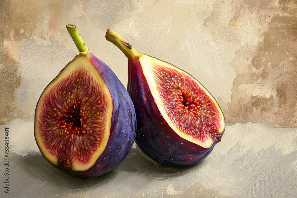 Poster fig with a purple color and a soft flesh and a professional overlay on the texture