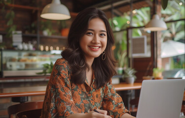 A beautiful Indonesian girl working remotely