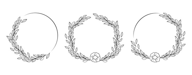 Black and white inkstyle leaves wreaths