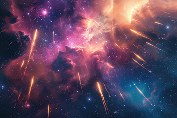 Fototapeta na wymiar stunning scene of a meteor shower against the backdrop of a colorful nebula