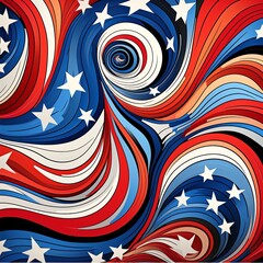 american flag, whimsical design, bright colors, bowing in wind, pretty, clip art, no background