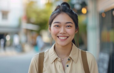 a young woman smiling with word off to your job application