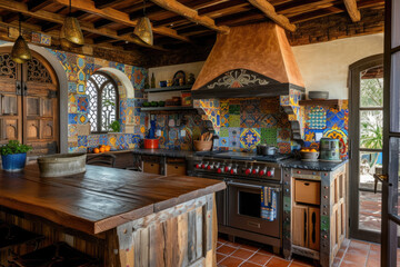 Fototapeta na wymiar kitchen with a rustic style and a colorful backsplash
