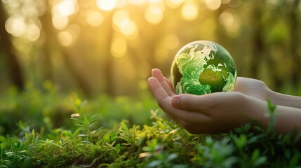 A person gracefully cradles a vibrant green globe, symbolizing their commitment to a sustainable and ecological future.