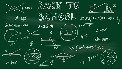 Handwritten math sketch on chalk board. Back to school sketch