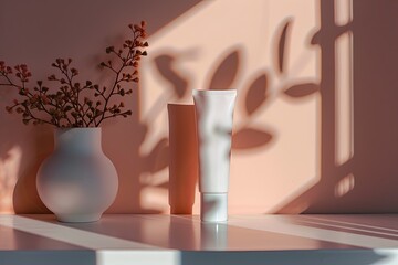 Reflective Skincare Tube Bottle Mockup - Pastel Colors with Shadows