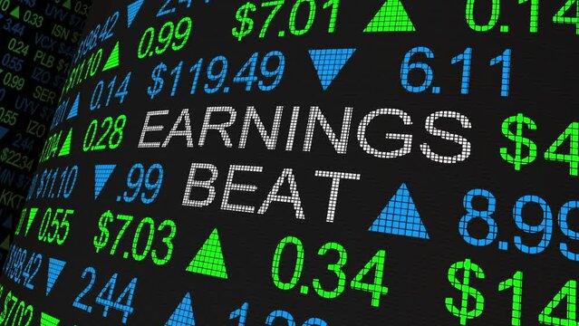 Earnings Beat Stock Market Reaction Company Quarterly Results Top Expectations Trade Higher 3d Animation