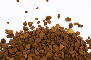 Granulated instant coffee on a white background