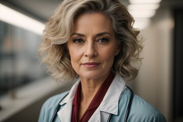 Portrait of a mature white female doctor. Medical Professional