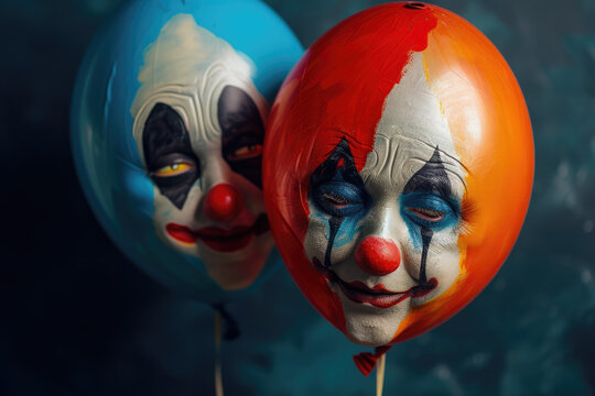 photo of a happy and sad clown face painted on a balloon