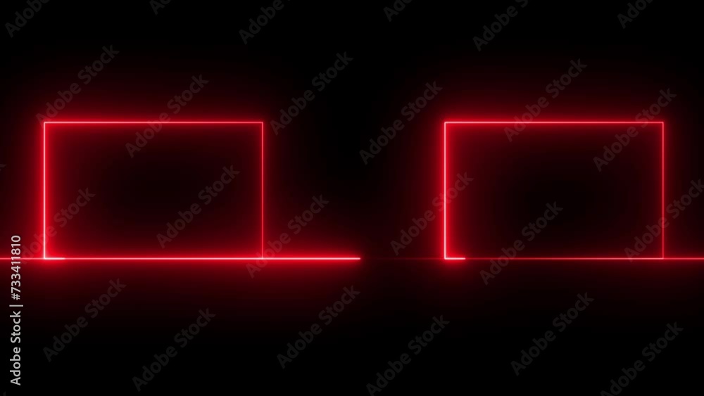 Poster rectangle and circle neon light frame red color animation. black background video.