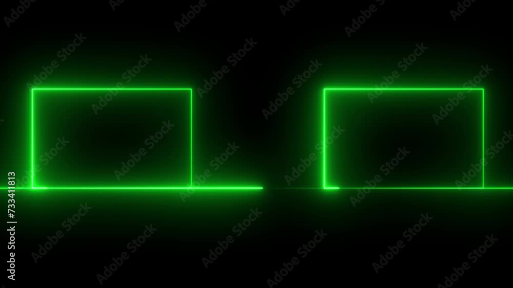Poster rectangle and circle neon light frame red color animation. black background video.