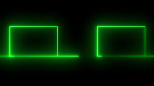 Rectangle and circle neon light frame red color animation. Black background video.