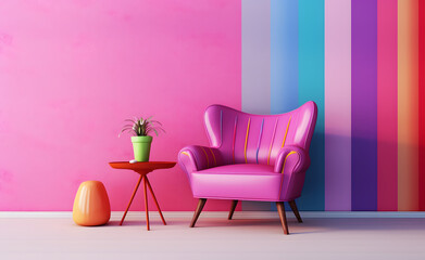 colorful chair and bright wall in the room