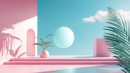 Memphis background with minimalist aesthetics 3d shape, infused with colorful and 3d retro elements.

