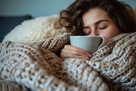 photo of a awake and asleep person with a coffee and a pillow
