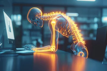 Foto op Plexiglas person bending over a desk with a grimace of pain © Formoney