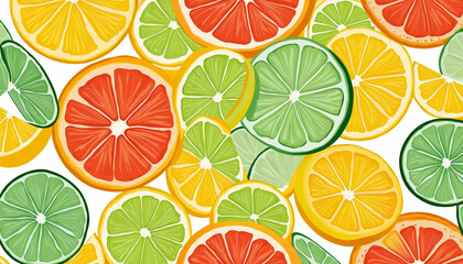 Lemon fruit circle slice seamless pattern illustration. Modern yellow cooking ingredient cartoon background. Fresh citrus cocktail or restaurant backdrop.