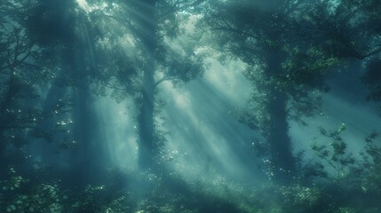 Fototapeta na wymiar Capture the ethereal beauty of a misty forest. towering trees shrouded in fog