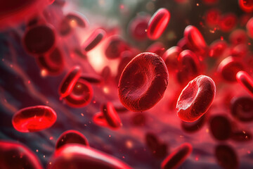 microscopic view of red blood cells flowing through an artery