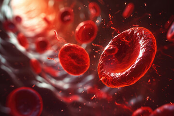 microscopic view of red blood cells flowing through an artery
