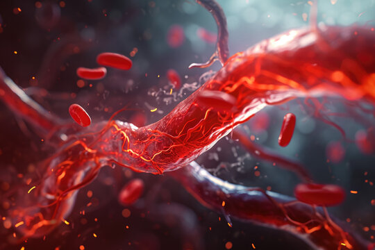 blood vessel with platelets moving through it