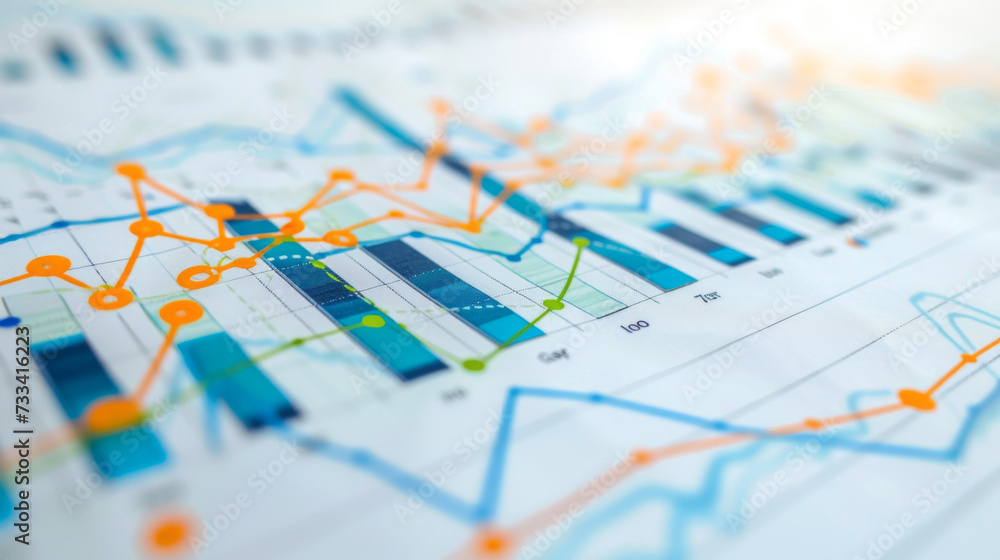 Poster close-up of a collection of business documents with various types of charts and graphs