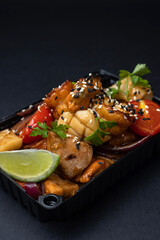 Sauté of delicious seafood. close-up