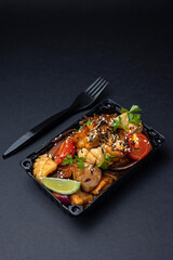 Saut&eacute; of delicious seafood. close-up